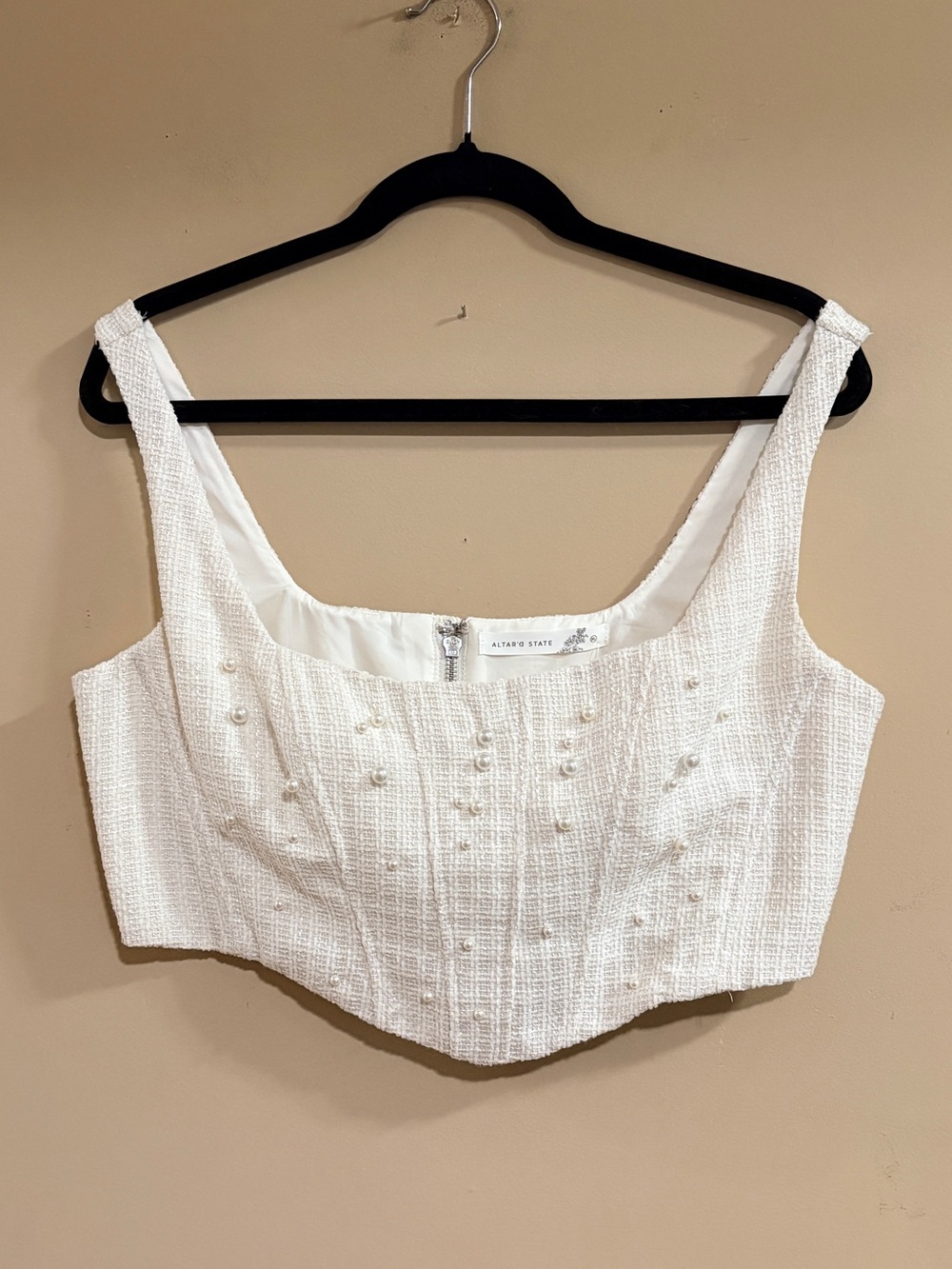 Altar'd State Off-White Tweed Corset Crop Top XL